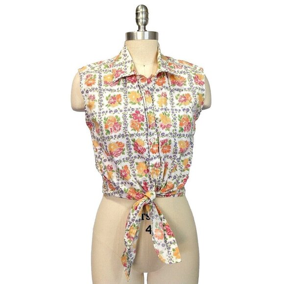 Pepe Jeans Tops - Vintage 90s Crop Top Size S Pepe Jeans Tie Front Sleeveless Floral Print 1990's
